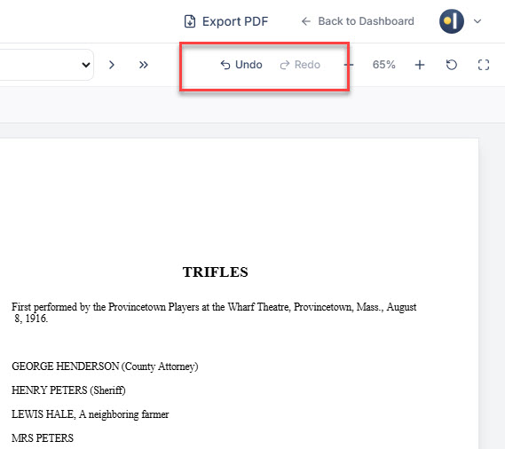 CuePad toolbar highlighting the Undo and Redo buttons for stepping through changes
